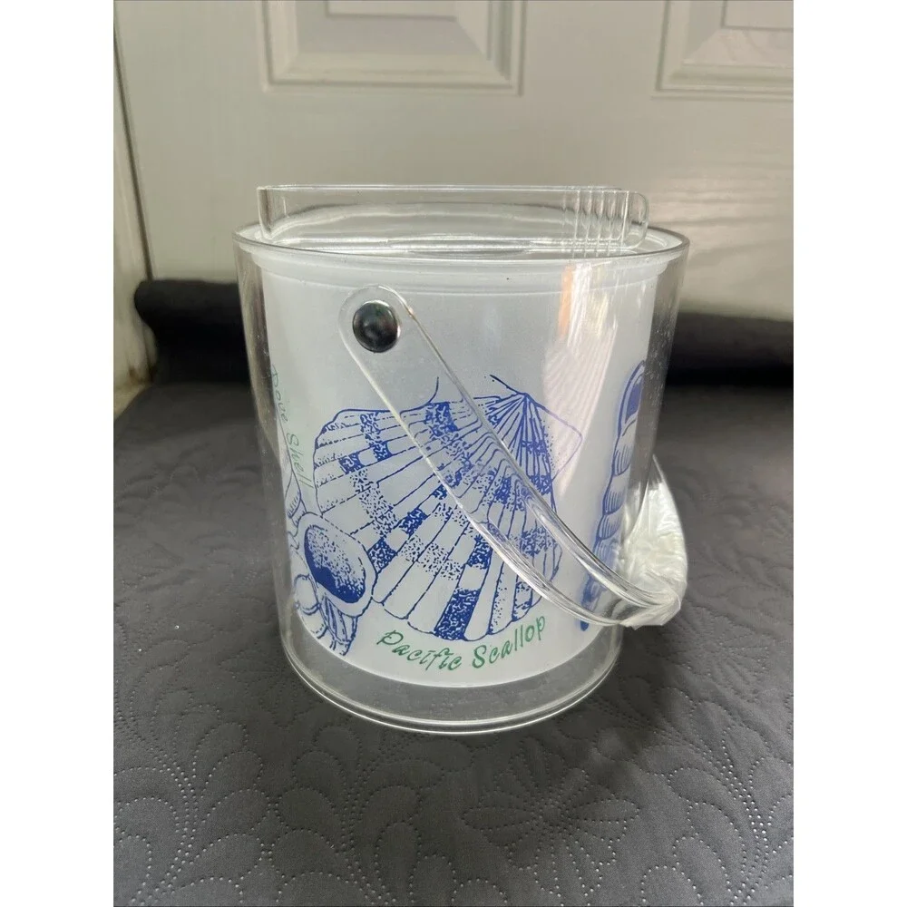 Sun Country 3QT Ocean Shell Clear Acrylic Ice Bucket w/Tongs NIB Nautical Home